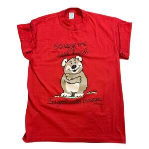 Vtg 90s Shoebox Greetings Red Graphic Tee Mens Medium Teddy Bear Hug Squeeze USA